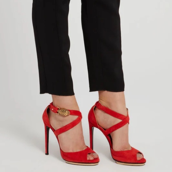 Roberto Cavalli Red/Orange Suede Stiletto Heels Gold Snake Head Italy Size 7 - Picture 11 of 11